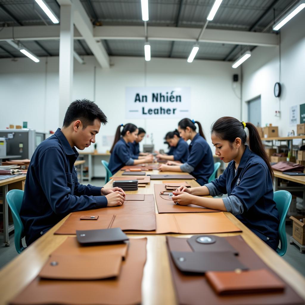 Xưởng sản xuất hiện đại của Công ty TNHH An Nhiên Leather tại Thuận An, Bình Dương với dây chuyền máy móc tiên tiến.