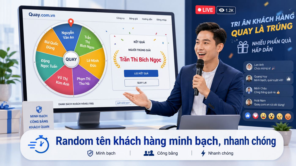 Random tên khách hàng giúp phần công bố kết quả trực quan hơn.