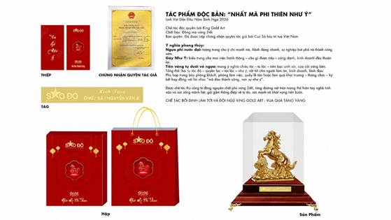 Ví dụ một phương án cá nhân hóa quà doanh nghiệp từ sản phẩm, bảng tên, chứng nhận đến hộp và túi quà | Nguồn ảnh: King Gold Art